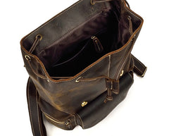 Cool Leather Black Coffee Mens Satchel Backpacks Travel Backpack 14inch Laptop Backpack for Men - iwalletsmen