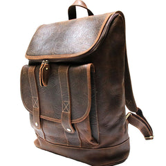 Cool Leather Coffee Mens Backpack Travel Backpacks Laptop Backpack for men - iwalletsmen