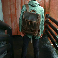 Cool Leather Coffee Mens Backpack Travel Backpacks Laptop Backpack for men - iwalletsmen