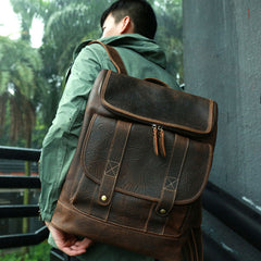 Cool Leather Coffee Mens Backpack Travel Backpacks Laptop Backpack for men - iwalletsmen