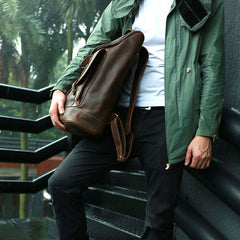 Cool Leather Coffee Mens Backpack Travel Backpacks Laptop Backpack for men - iwalletsmen