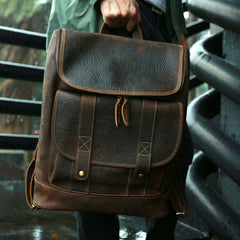 Cool Leather Coffee Mens Backpack Travel Backpacks Laptop Backpack for men - iwalletsmen
