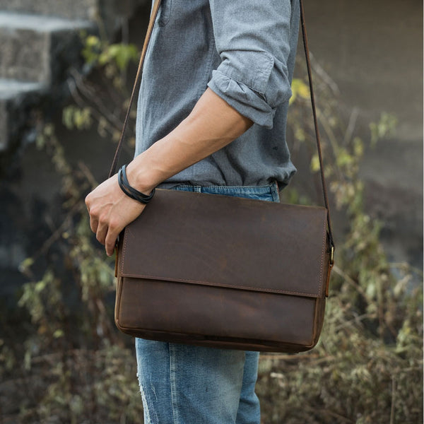 Cool Leather Coffee  Mens Messenger Bags Vintage Shoulder Bags  for Men - iwalletsmen