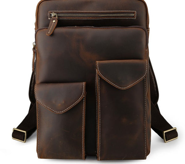 Cool Leather Dark Brown Mens Laptop Backpacks Vintage School Backpack Backpack Bag for Men - iwalletsmen