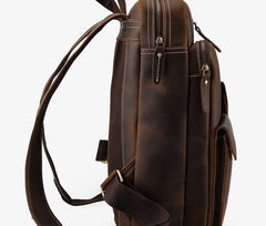 Cool Leather Dark Brown Mens Laptop Backpacks Vintage School Backpack Backpack Bag for Men - iwalletsmen