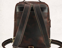 Cool Leather Coffee Mens Backpack Vintage School Backpack Laptop Backpack for Men - iwalletsmen