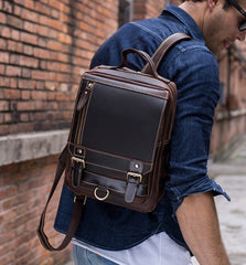 Cool Leather Coffee Mens Backpack Vintage School Backpack Laptop Backpack for Men - iwalletsmen