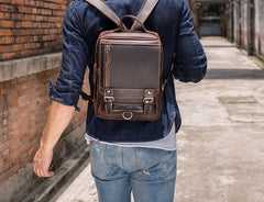 Cool Leather Coffee Mens Backpack Vintage School Backpack Laptop Backpack for Men - iwalletsmen
