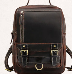 Cool Leather Coffee Mens Backpack Vintage School Backpack Laptop Backpack for Men - iwalletsmen