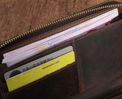 Cool Leather MensLong Wallet Double Zipper Clutch Wallet Wristlet Wallet - iwalletsmen