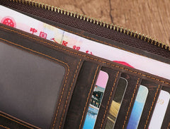 Cool Leather MensLong Wallet Double Zipper Clutch Wallet Wristlet Wallet - iwalletsmen