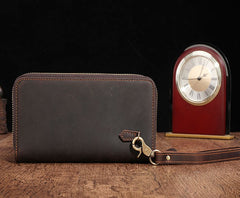 Cool Leather MensLong Wallet Double Zipper Clutch Wallet Wristlet Wallet - iwalletsmen
