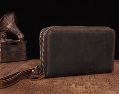 Cool Leather MensLong Wallet Double Zipper Clutch Wallet Wristlet Wallet - iwalletsmen