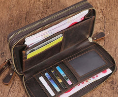 Cool Leather MensLong Wallet Double Zipper Clutch Wallet Wristlet Wallet - iwalletsmen