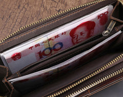 Cool Leather MensLong Wallet Double Zipper Clutch Wallet Wristlet Wallet - iwalletsmen
