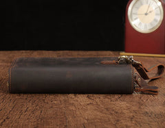 Cool Leather MensLong Wallet Double Zipper Clutch Wallet Wristlet Wallet - iwalletsmen