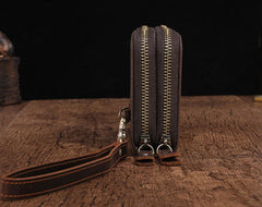 Cool Leather MensLong Wallet Double Zipper Clutch Wallet Wristlet Wallet - iwalletsmen