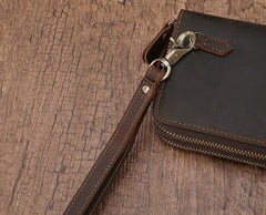 Cool Leather MensLong Wallet Double Zipper Clutch Wallet Wristlet Wallet - iwalletsmen