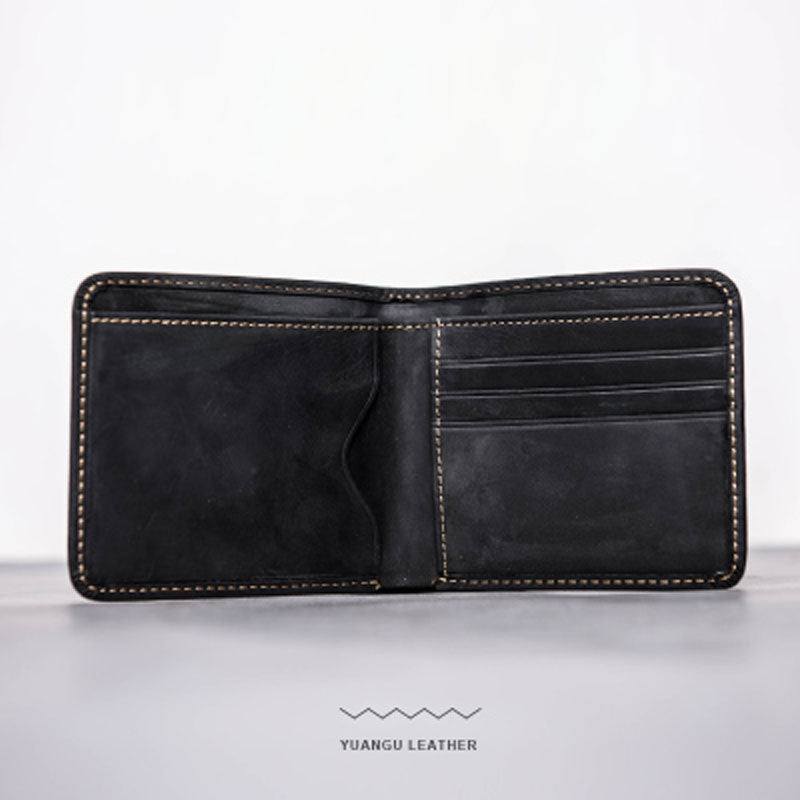Cool Leather Men Slim Small Wallet Bifold Vintage Small Wallet for Men