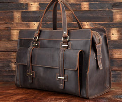 Cool Leather Mens Large Vintage Overnight Bag Weekender Bag Travel Bags For Men - iwalletsmen