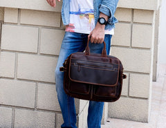 Cool Leather Men Vintage Briefcase Work Bag Handbag Shoulder Bags For Men - iwalletsmen