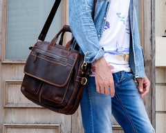 Cool Leather Men Vintage Briefcase Work Bag Handbag Shoulder Bags For Men - iwalletsmen