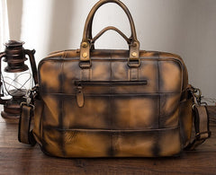 Cool Leather Men Vintage Briefcase 14inch Work Bags Handbag Shoulder Bags For Men - iwalletsmen