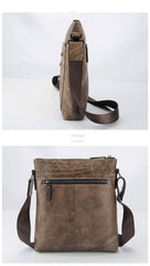 Cool Leather Men's 10 inches Brown Vertical Messenger Bag Blue Courier Bag Side Bag For Men - iwalletsmen