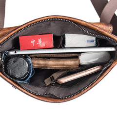 Cool Leather Men's 10 inches Courier Bag Brown Small Vertical Messenger Bag Brown Side Bag For Men - iwalletsmen