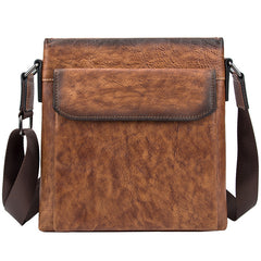 Cool Leather Men's 10 inches Courier Bag Brown Small Vertical Messenger Bag Brown Side Bag For Men - iwalletsmen