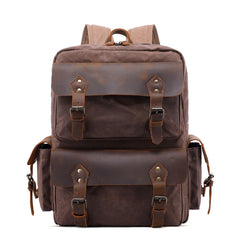 Cool Leather Mens 14 inches Brown Backpack Large Cool Vintage Large Travel Backpack for Men - iwalletsmen