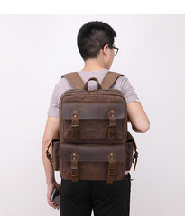 Cool Leather Mens 14 inches Brown Backpack Large Cool Vintage Large Travel Backpack for Men - iwalletsmen