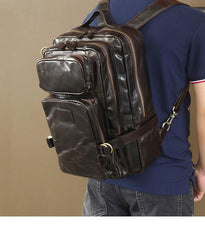 Cool Leather Mens 15 inches Computer Backpack Travel Backpacks Brown Weekender Bag Travel Bag for Men - iwalletsmen