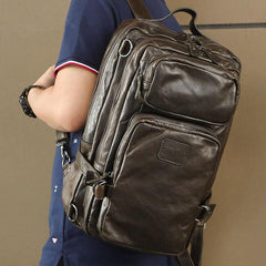 Cool Leather Mens 15 inches Computer Backpack Travel Backpacks Brown Weekender Bag Travel Bag for Men - iwalletsmen