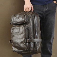 Cool Leather Mens 15 inches Computer Backpack Travel Backpacks Brown Weekender Bag Travel Bag for Men - iwalletsmen
