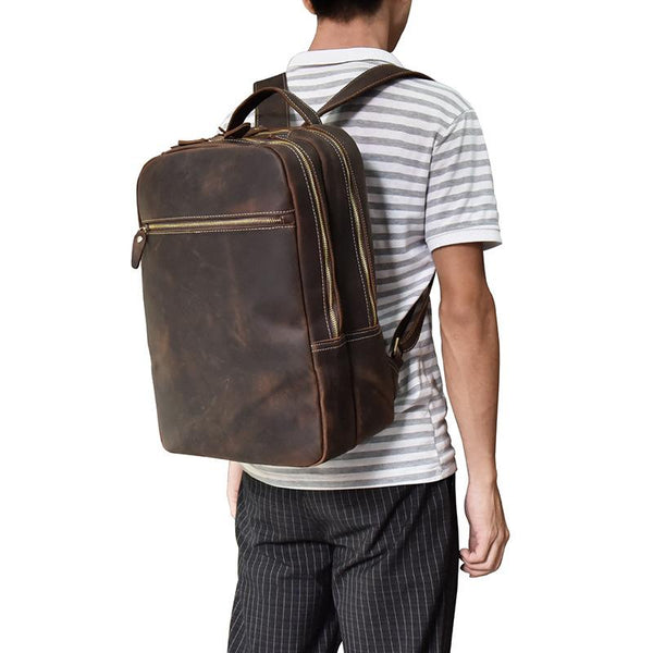 Cool Leather Mens Large Backpack Vintage Travel Backpack School Backpack for Men - iwalletsmen