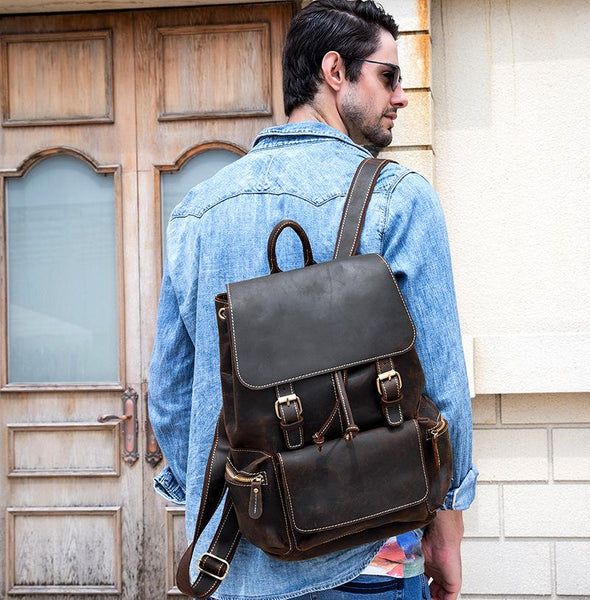 Cool Leather Mens Backpack Vintage Travel Backpack School Backpacks for Men - iwalletsmen
