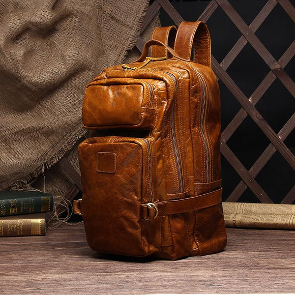 Cool Leather Mens Backpack Large Cool Vintage Large Travel Backpack Bag for Men - iwalletsmen
