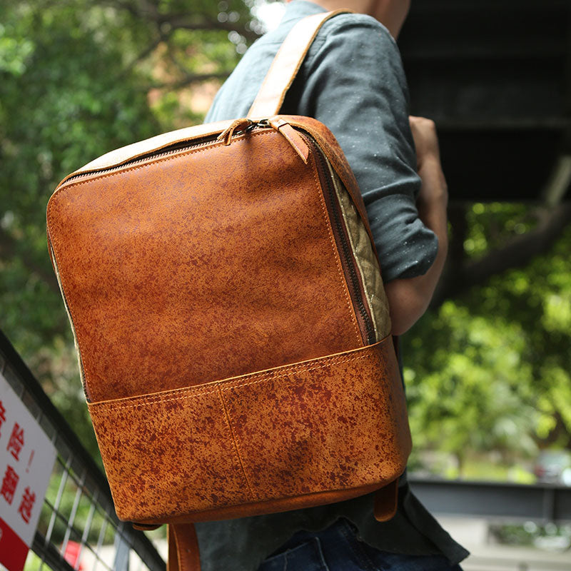 Cool Leather Mens Backpack Travel Backpack Vintage Laptop Backpack for men - iwalletsmen