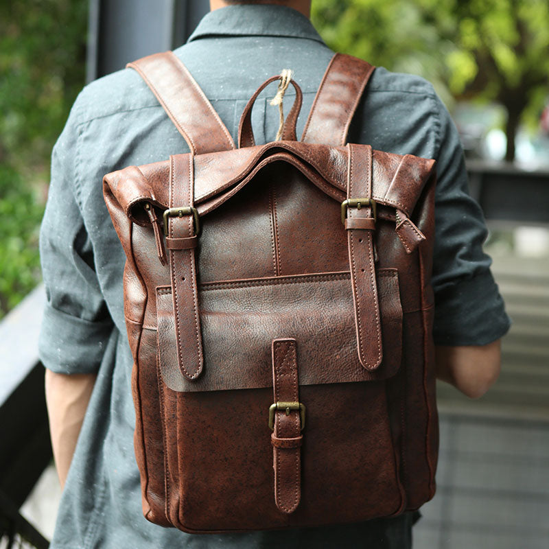 backpacks for travel men Cool Leather Mens Backpack Travel Backpacks Vintage Laptop Backpack fo – iwalletsmen