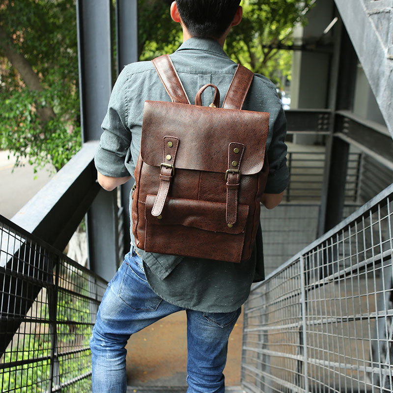 best vintage style laptop backpacks Cool Leather Mens Backpacks Travel Backpack Vintage Laptop Backpack fo – iwalletsmen