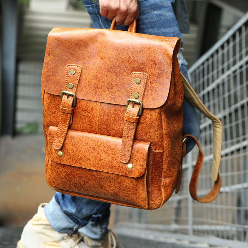 Cool Leather Mens Backpacks Travel Backpack Vintage Laptop Backpack for men - iwalletsmen