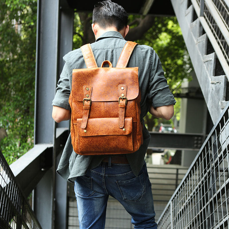 Leather Genuine Backpack Bag Men Rucksack S Laptop Vintage Shoulder Travel  New