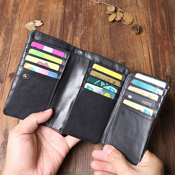 Cool Leather Mens Black Buckle Long Wallet Black Long Trifold Vertical Wallet for Men - iwalletsmen