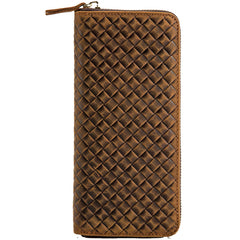 Cool Leather Mens Braided Long Zipper Clutch Wallet Long Wallet for Men - iwalletsmen