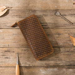 Cool Leather Mens Braided Long Zipper Clutch Wallet Long Wallet for Men - iwalletsmen