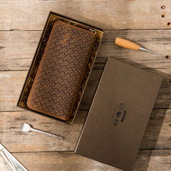 Cool Leather Mens Braided Long Zipper Clutch Wallet Long Wallet for Men - iwalletsmen