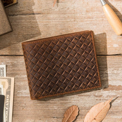 Cool Leather Mens Briaded Small Wallet Bifold Vintage Slim billfold Wallet for Men - iwalletsmen