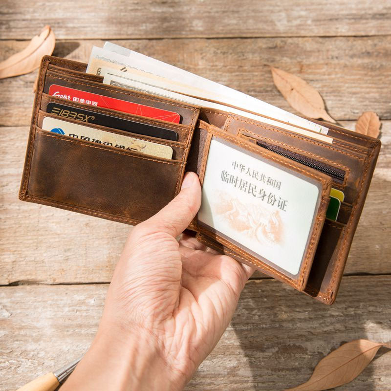 Cool Leather Mens Briaded Small Wallet Bifold Vintage Slim billfold Wallet for Men - iwalletsmen