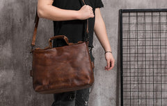 Cool Leather Mens Briefcase 14inch Laptop Bag Work Handbag Shoulder Bag Business Bag for Men - iwalletsmen